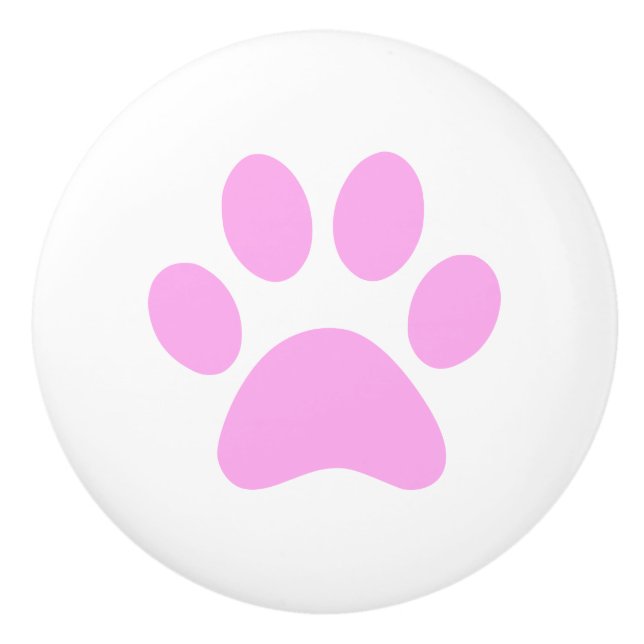 Pink Paw Print - puppy dog cat or other animal Ceramic Knob (Front)