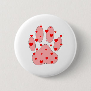 Pink Paw Print With Hearts 6 Cm Round Badge
