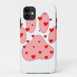 Pink Paw Print With Hearts iPhone 11 Case