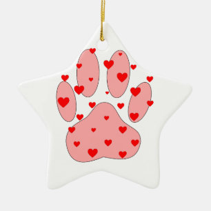 Pink Paw Print With Hearts Ceramic Tree Decoration