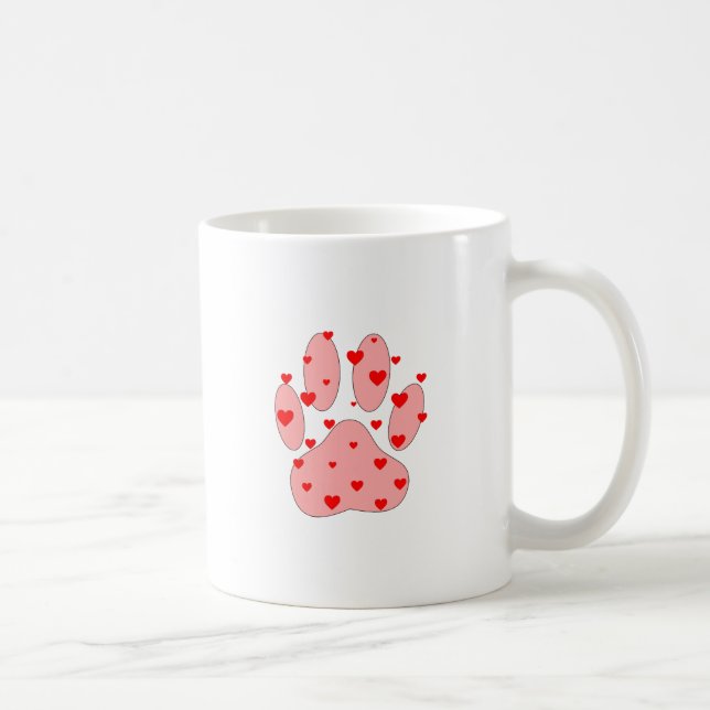 Pink Paw Print With Hearts Coffee Mug (Right)