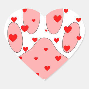 Pink Paw Print With Hearts Heart Sticker