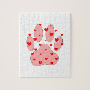 Pink Paw Print With Hearts Jigsaw Puzzle