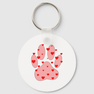 Pink Paw Print With Hearts Key Ring