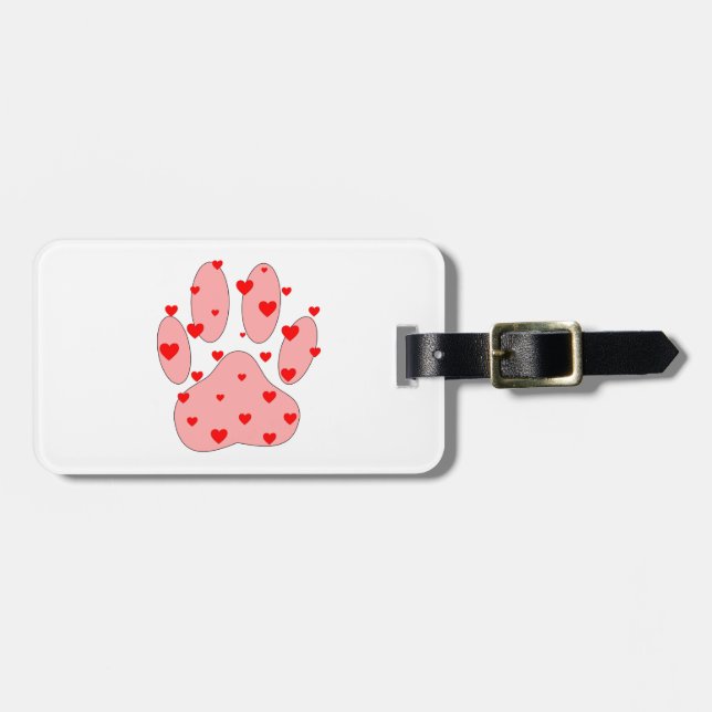 Pink Paw Print With Hearts Luggage Tag (Front Horizontal)