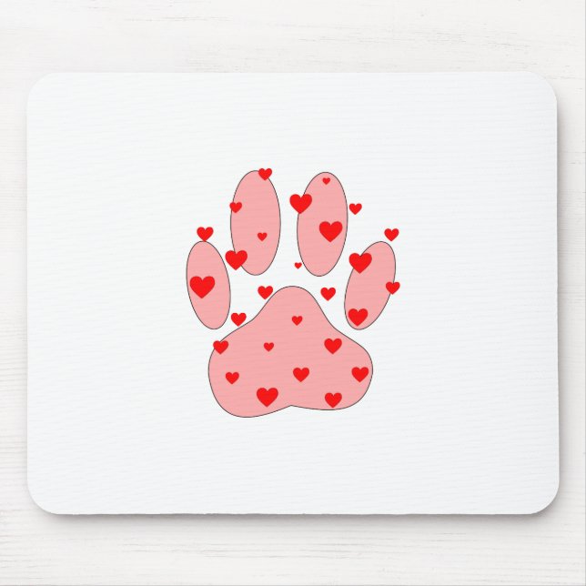 Pink Paw Print With Hearts Mouse Mat (Front)
