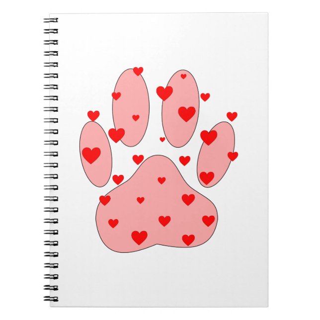 Pink Paw Print With Hearts Notebook (Front)