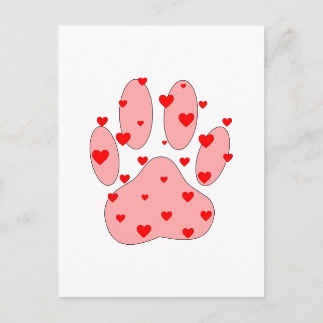 Pink Paw Print With Hearts Postcard (Front)