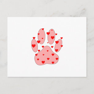 Pink Paw Print With Hearts Postcard