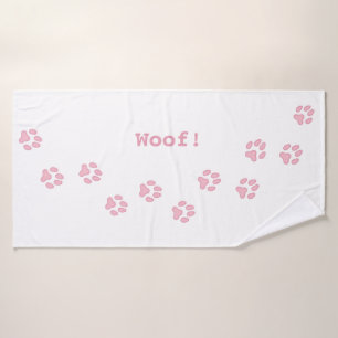 Pink Paw Prints Cute Personalised Dog's Name Bath Towel