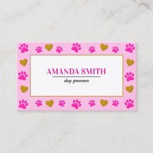 Pink Paw Prints Heart Dog Groomer Business Card
