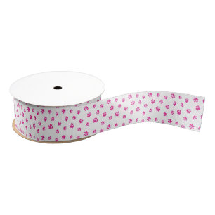 Pink Paw Prints Pattern Grosgrain Ribbon