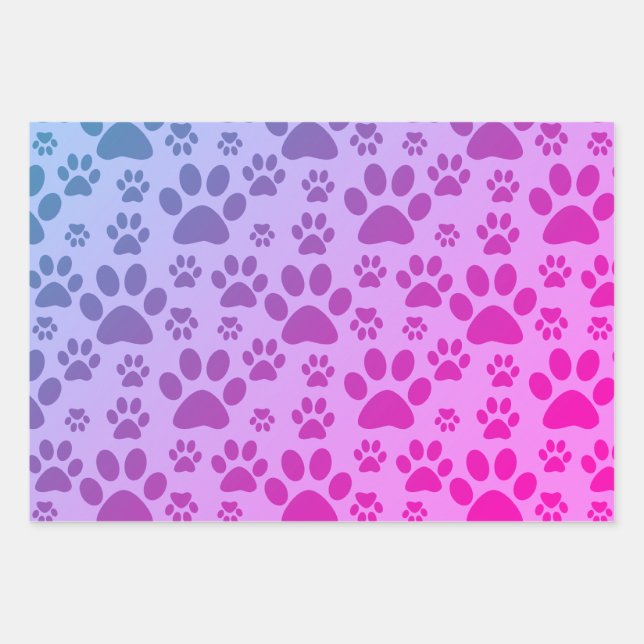 Pink Paw Prints Pattern Wrapping Paper Sheet (Front)