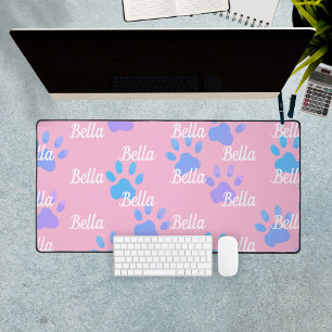Pink Paw Prints Personalized Dog Name Desk Mat