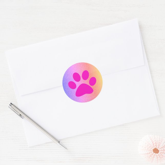 Pink Paw Prints Rose Gold Glitter Cute Holiday Classic Round Sticker (Envelope)