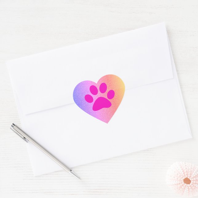 Pink Paw Prints Rose Gold Glitter Holiday Cute Heart Sticker (Envelope)