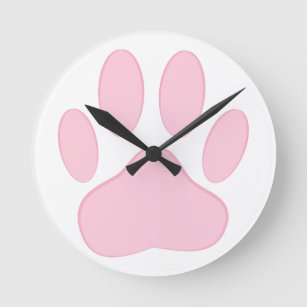 Pink Pawprint Round Clock