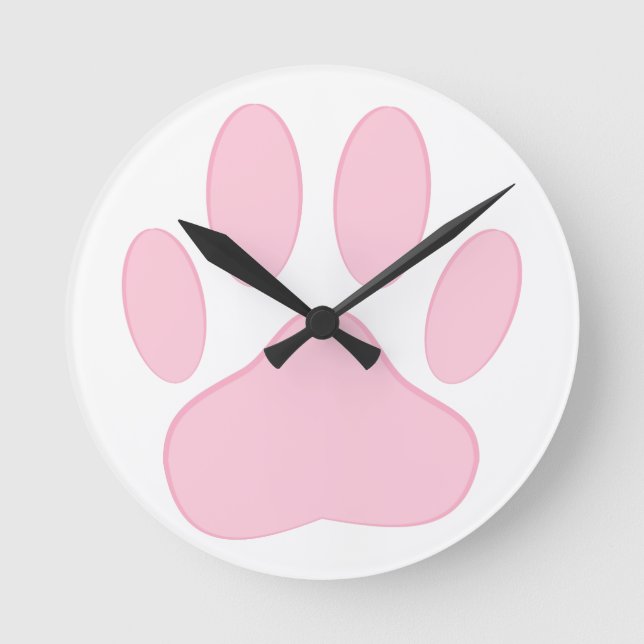 Pink Pawprint Round Clock (Front)