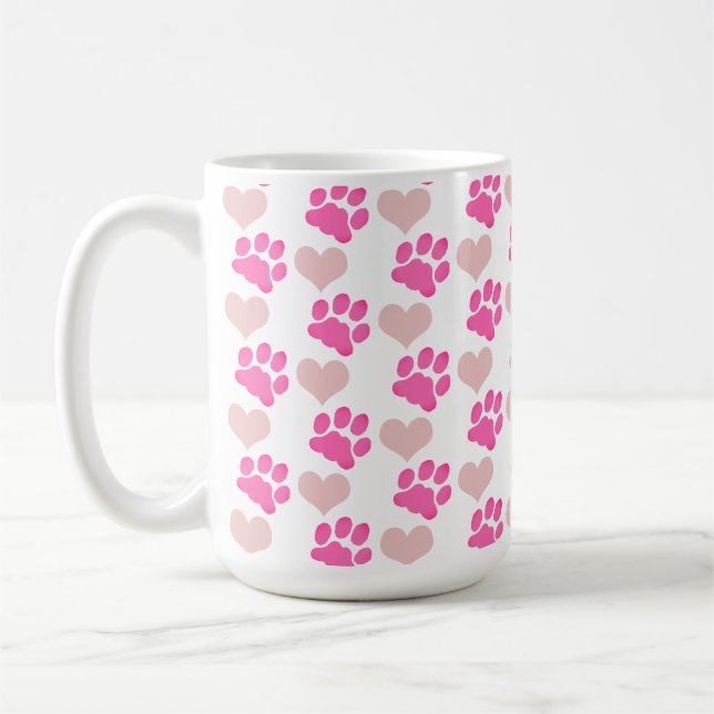 Pink Pawprints and hearts Coffee Mug (Left)