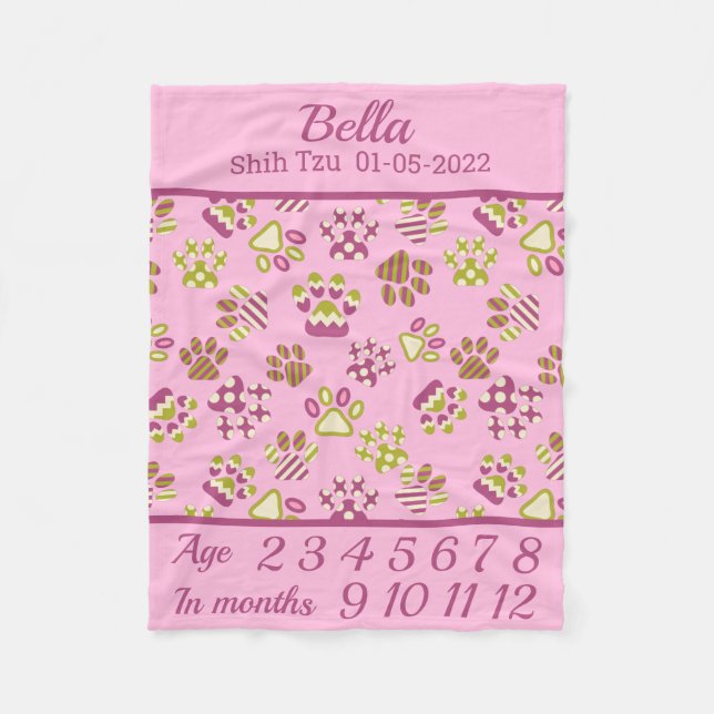 Pink Paws Pet Milestone Blanket (Front)
