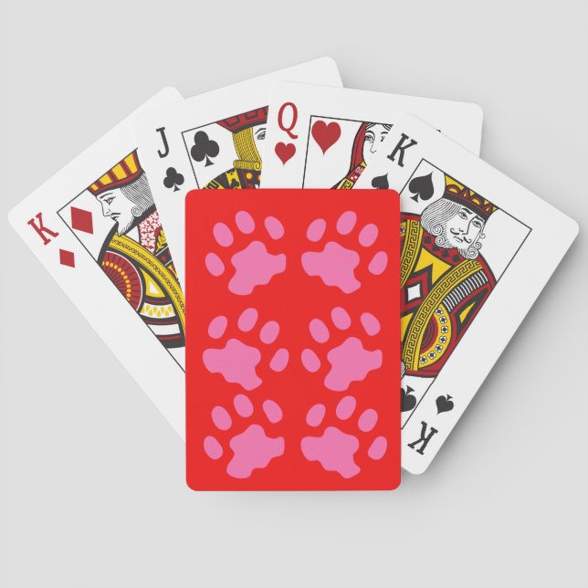 Pink Paws Red Playing Cards (Back)