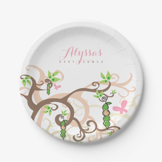 Pink Pea In A Pod Girl Baby Shower Paper Plates (Front)
