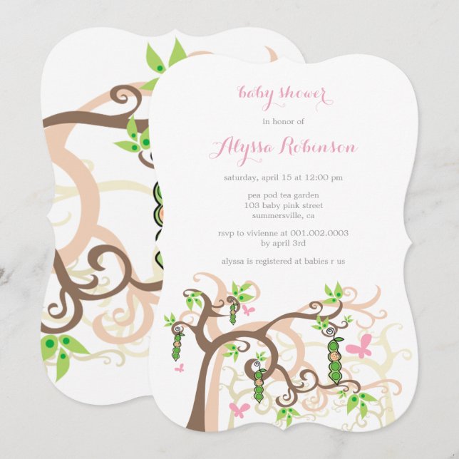 Pink Pea In The Pod Girl Baby Shower Invitation (Front/Back)