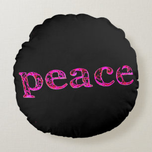 pink peace black round cushion