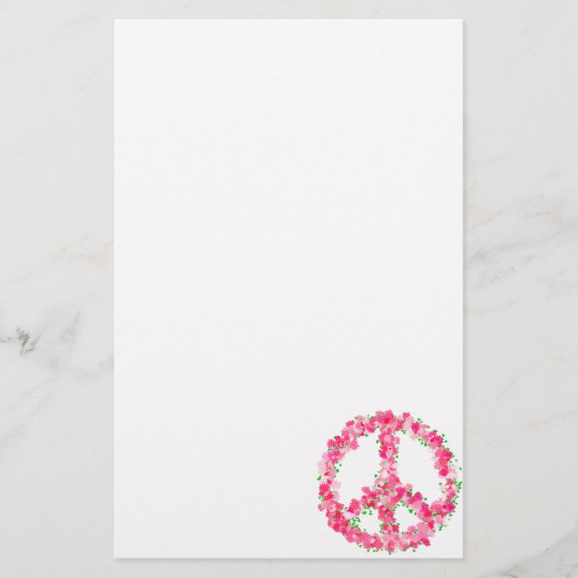 Pink Peace Flowers Stationery (Front)