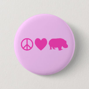 Pink Peace Love and Hippos 6 Cm Round Badge