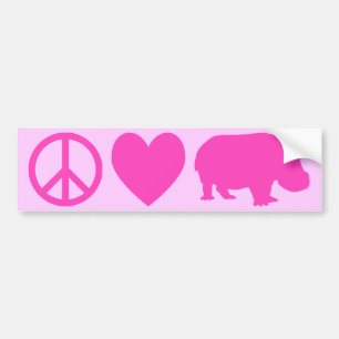 Pink Peace Love and Hippos Bumper Sticker