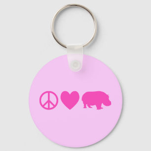 Pink Peace Love and Hippos Key Ring