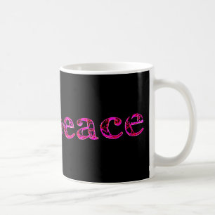 pink peace on black coffee mug