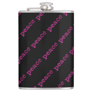 pink peace on black hip flask