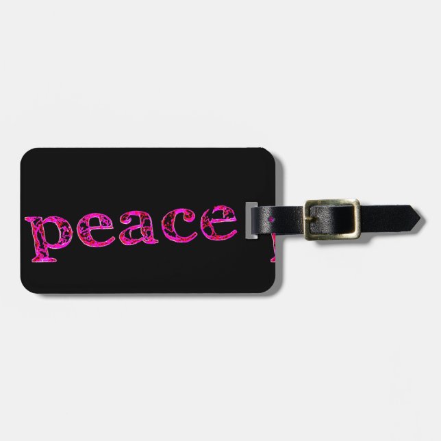 pink peace on black luggage tag (Front Horizontal)