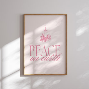 Pink Peace on Earth Candle Christmas Poster