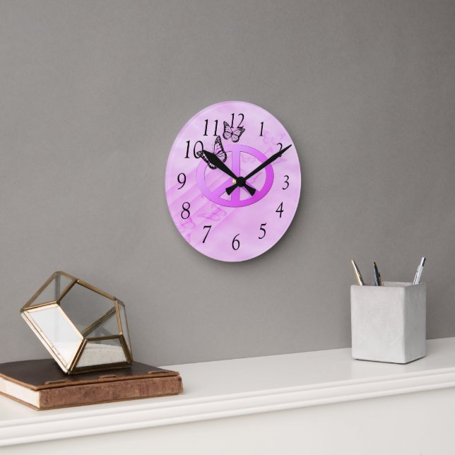 Pink Peace Round Clock (Office)