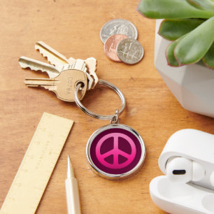 Pink Peace Sign Key Ring