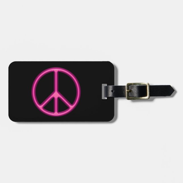 Pink Peace Sign Luggage Tag (Front Horizontal)
