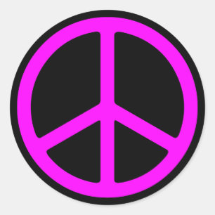 Pink Peace Sign on Black Round Sticker