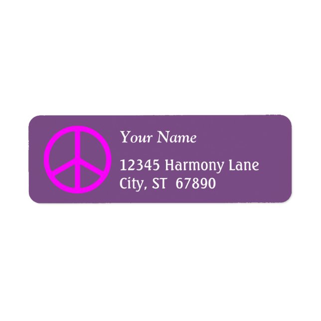 Pink Peace Sign on Purple Custom Address Label (Front)