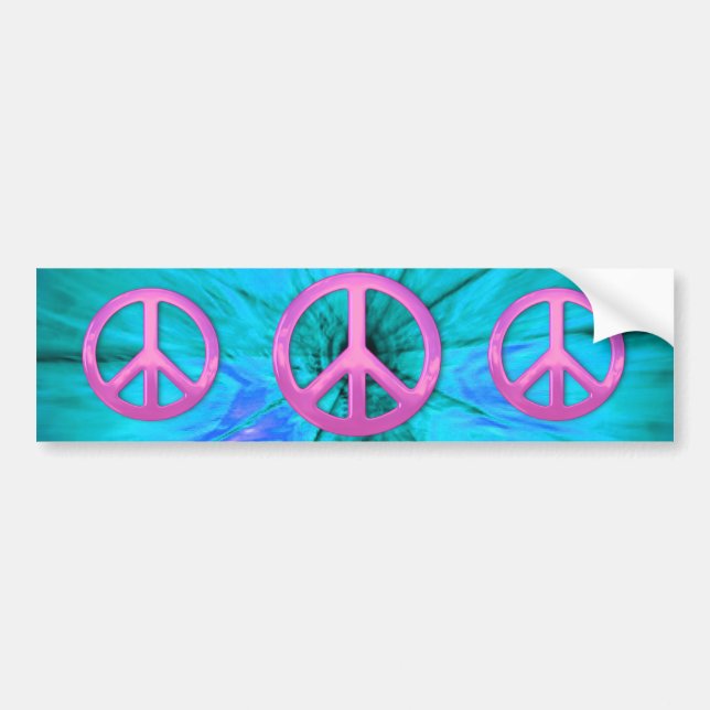 Pink Peace Sign Over Blue Abstract Explosion Bumper Sticker (Front)