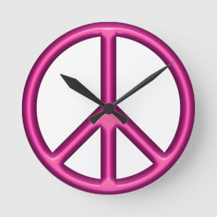 Pink Peace Sign Round Clock