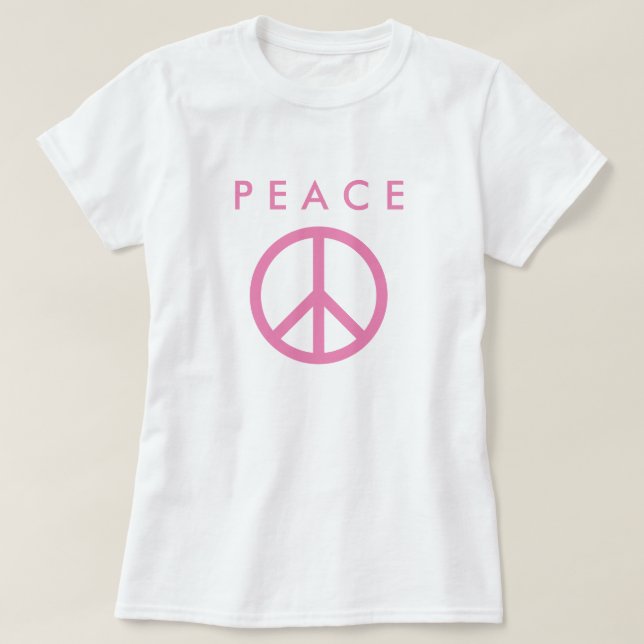 Pink peace sign symbol on white t shirt for women (Design Front)