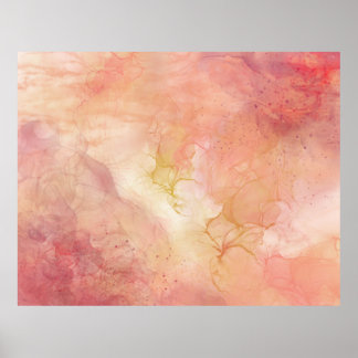 Pink Peach Abstract Ink Painting  Poster