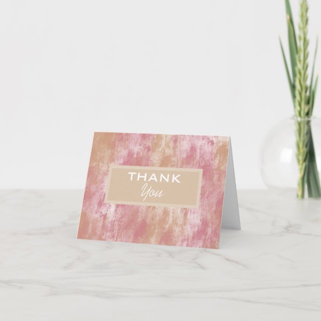 Pink Peach Abstract Thank You Card (Front)