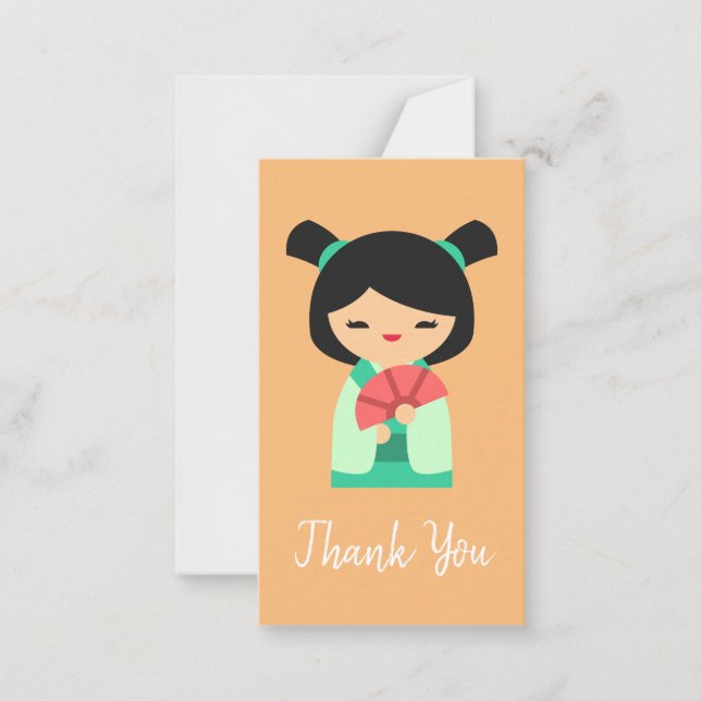 Pink peach and aqua Kokeshi Japanese dolls Card (Front)