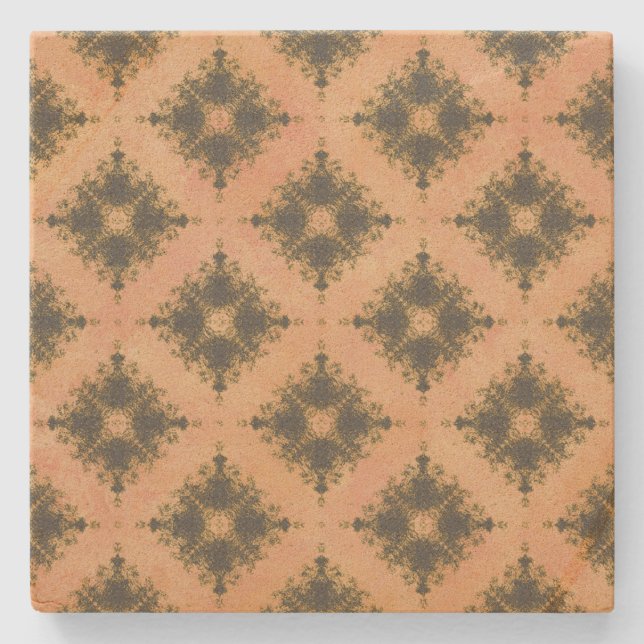 Pink, Peach, and Bronze Diamond Burst Pattern Stone Coaster (Front)