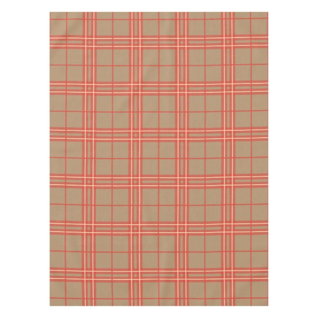 Pink, Peach and Brown Plaid Tablecloth (Front)
