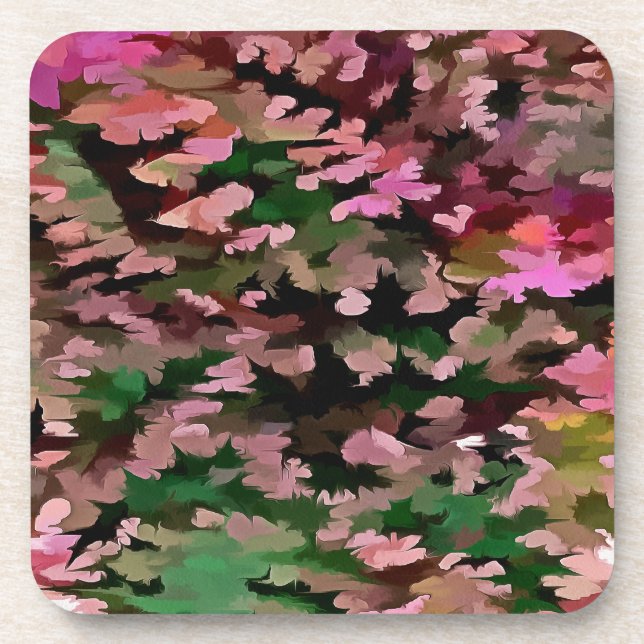 Pink, Peach and Green Camouflage Pattern Coaster (Front)